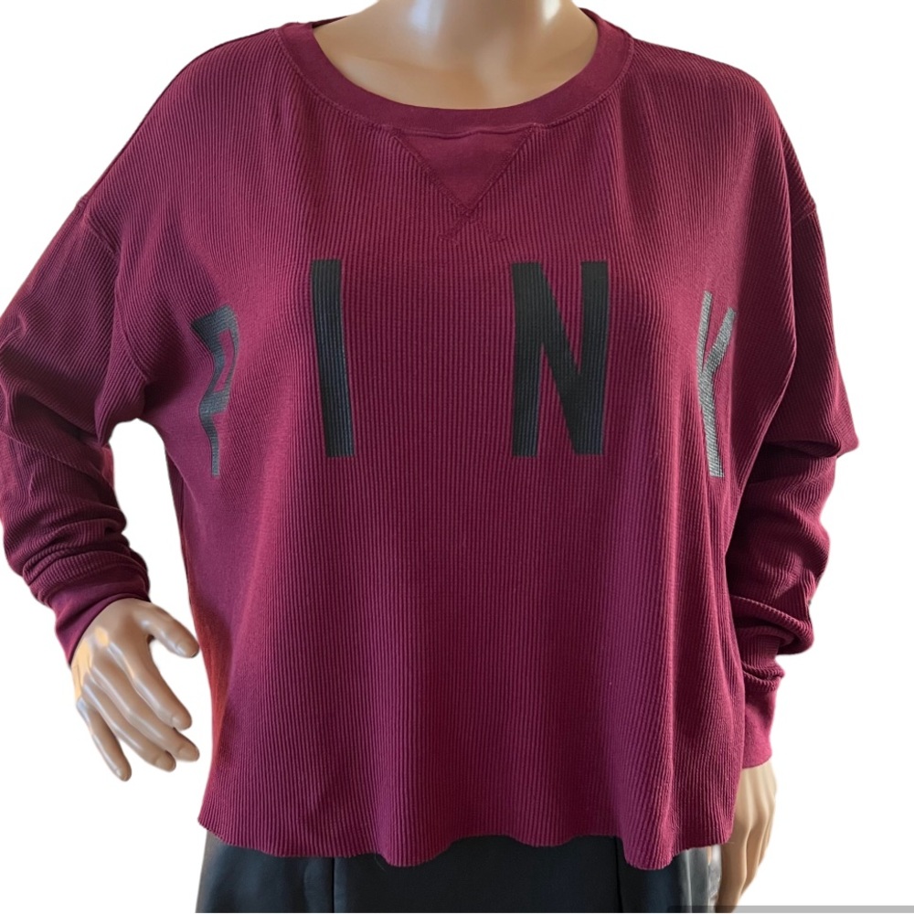 Victorias Secret PINK Oversized LS Cropped Logo T-Shirt